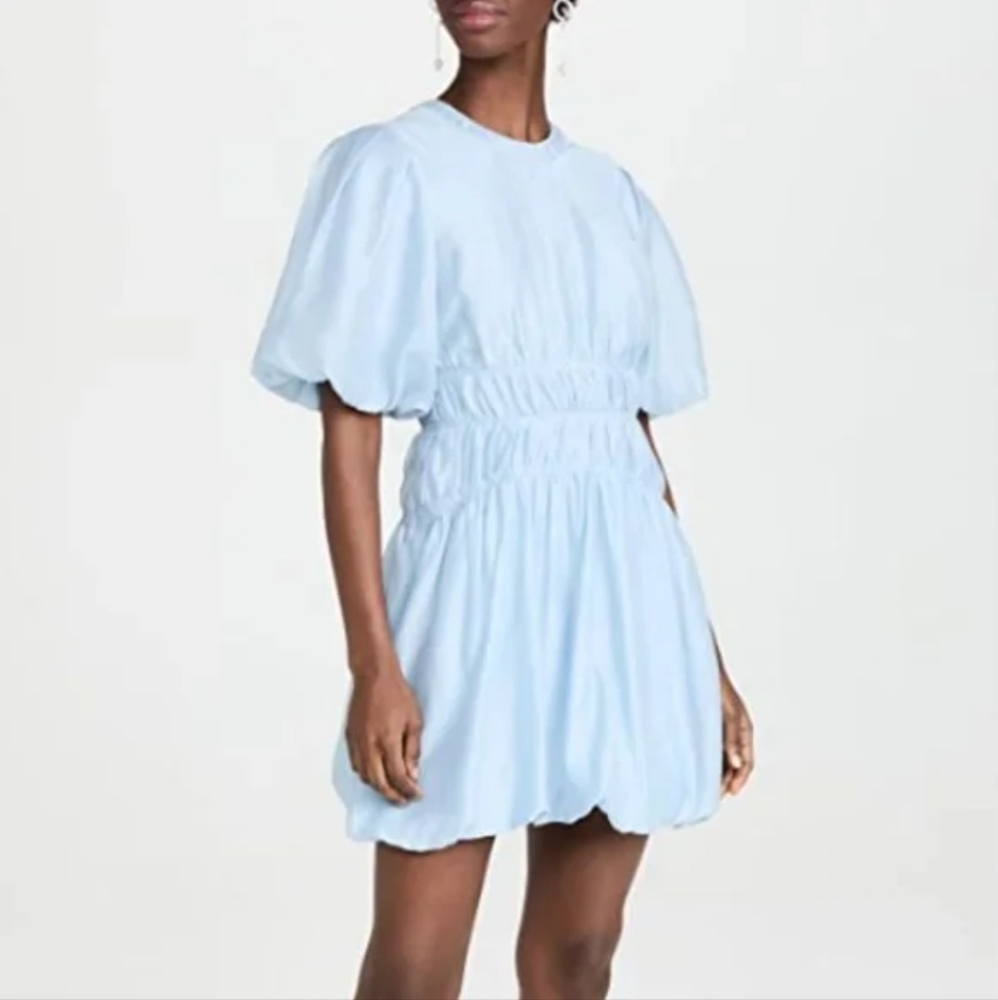 NWT JOHNATHAN SIMKHAI ECHO PLEATED MILKMAID ORGANDY BUBBLE HEM MINI DRESS Sz 10